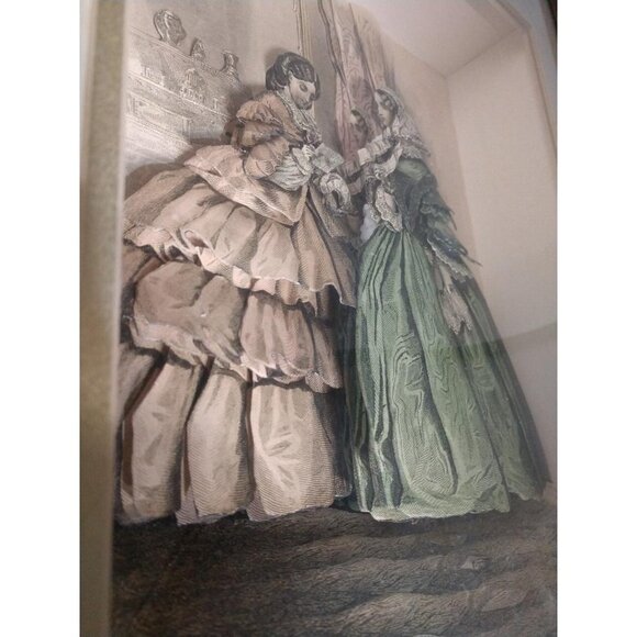 Antique Framed Victorian Style 3D Shadow Box Art With Two Women In Elegant Dress - Picture 2 of 7